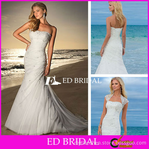 Trumpet Mermaid Slight Curve Dropped Waist Appliqued Organza Wedding Dress with Lace Bolero Jacket